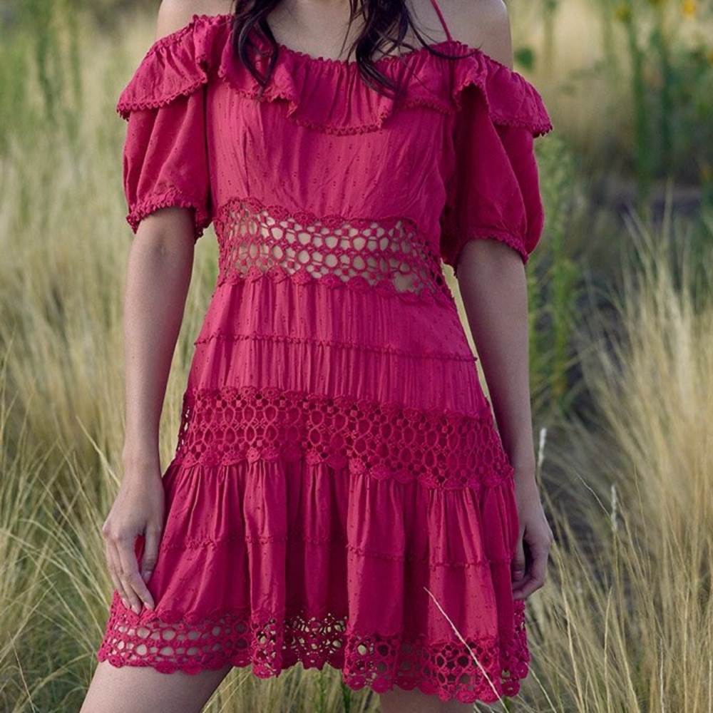 Free People Cruel Intentions Crochet Lace Bohemian Off the Shoulder Summer Dress